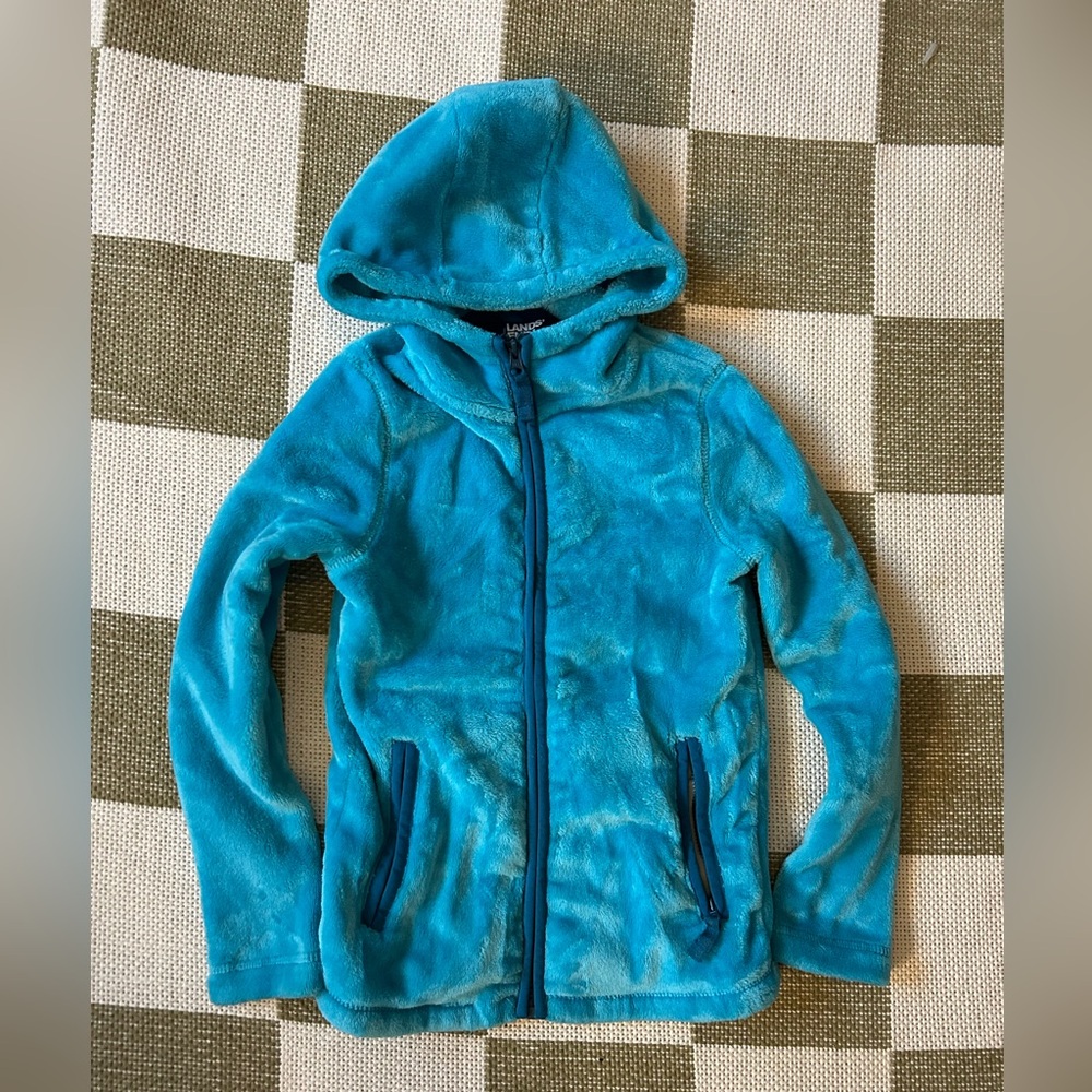 Lands End girls medium blue Sherpa zip up hoodie cozy spring